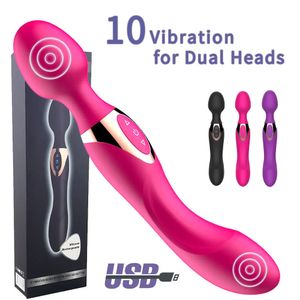 USB Charg10 Hastigheter Kraftfulla vibratorer för kvinnor Magiska dubbla motorer Wand Body Massager Kvinnliga sexleksaker GSPOT Vuxen 240320