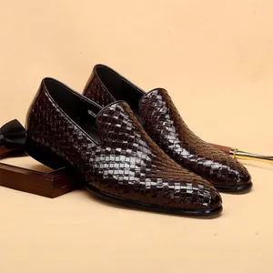 Casual Shoes Sipriks Mens Woven Leather British Style Dark Brown Leisure Shoe Pointed Gents Suit Dress Wedding Loafers Elegant