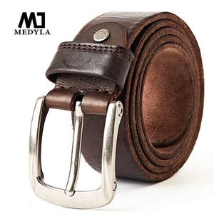 Belts MEDYLA Mens Watch Strap Laminated Leather Casual Strap Retro Handmade Design Pin Buckle True Belt Mens Belt MD619 Q240401