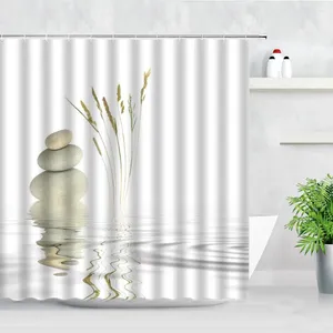 Shower Curtains Zen Curtain For Asian Bathroom Decor Natural Grey Pebble Stone With Wild Grass Over The Pond Rippled Water Bath