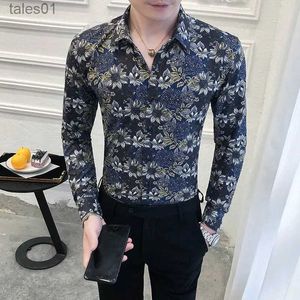 Mäns plus tees polos 2023 mens vår höst mode smal fit streetwear skjortor manlig långärmad avslappnad män blommor party klänning blusar i154 yq240401