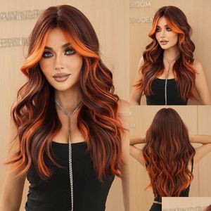 Lace Wigs Wholesale Wig Women Long Curly Hair Figure-Shaped Bangs In A Colorf Flame-Orange Highlight Fast Ship Drop Delivery Products Dhbsh