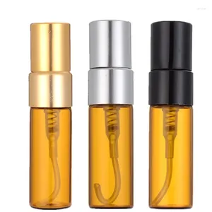 Frascos de armazenamento 100pcs 3ml âmbar vidro perfume spray garrafa viagem vazia parfum atomizador transparente amostra frascos recarregáveis