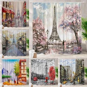 Shower Curtains Red Modern Castle Decorative Curtain Eiffel Tower Romantic Cherry Blossom Neuschwanstein Bathroom Decor Polyester Fabrics