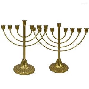 Castiçais 9 Menorahs Anti-Fade Castiçal Titular Multi-cabeça Retro Ornamentos Ouro Metal Hanukkah Decoração de Mesa