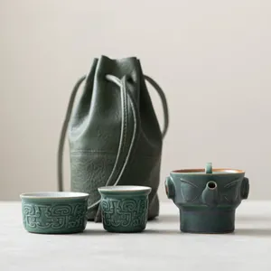 Teaware set retro Sanxingdui Ceramic Tea Set Kit Antik tekanna och kopp 1 kruka 2 koppar Maker Camping Outdoor Tote Bag Supplies Craft