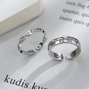 Cluster Rings Stainless Steel For Women Korean Fashion Water Opening Modern Jewelry Adjustable Ring Vintage Color