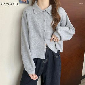 Women's Hoodies Sweatshirts Women Turn Down Collar Solid Single Breasted Korean Style Simple Casual Body Buliding Sweet Preppy Students