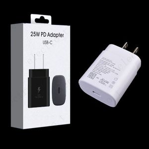 Con scatola al dettaglio Caricabatterie di tipo C di qualità OEM Nota 10 USB C Ricarica rapida Adattatore per caricabatterie rapido UE USA PD 20W Spina a muro di alimentazione 25W per Samsung Galaxy Note10 S10 S20 S21 EP-TA800