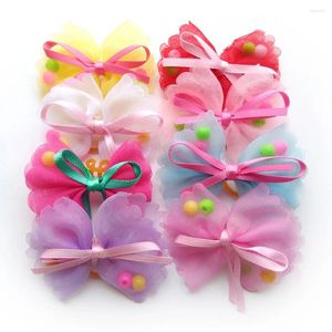 Dog Apparel 50pcs Pet Hair Bows Polyester With Pearls Rubber Bands Grooming Accessory Products Supplies Topknot