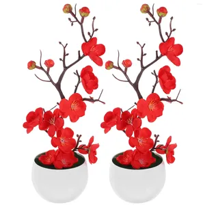 Dekorativa blommor 2 datorer Artificial Garden Desktop Ornament 5st Fake Flower Plastic in Pot False Potted Plant