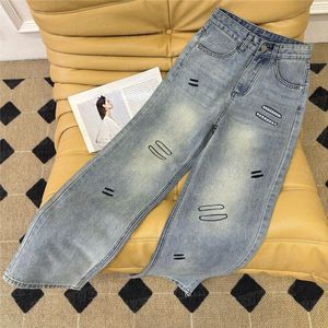 Broderade strass jeans kvinnor byxor klassiska denim byxor högkvalitet lång byxa jean streetwear