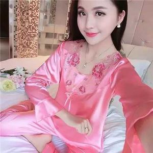 L03x sexig pyjamas is silk kawaii kläder kvinnor sömnkläder sexig stor storlek pyjama set spets loungewear set koreansk mode lösa vårens höstpyjamas 2404101