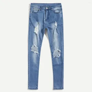 Herr jeans hål jean mode mager stretch denim blyerts byxor nödställda rippade cyklister smal fit byxstorlek