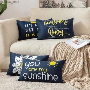 Pillow Case You are my sun daisy happy bird navy blue waist cover sofa cushion cover home decoration can be customized 30*50 40*60 Y240407
