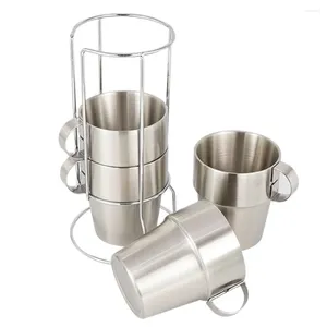 Copos de vinho copo duplo camada cerveja café ao ar livre portátil isolado acampamento caneca água aço inoxidável conjunto para 6 pessoas