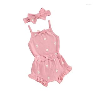 Conjuntos de roupas infantis bebê menina margarida roupas florais sem mangas cami tanque romper plissado bloomer shorts headband 3pcs roupa de verão gota ota2c