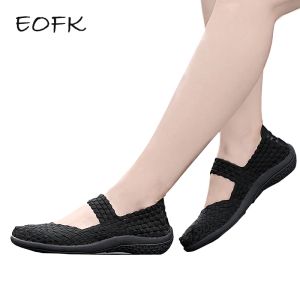 Flats eofk yeni yaz kadınları Mary Janes rahat el el yapımı dokuma slipon naylon ekose yuvarlak ayak parmağı gündelik sığ daireler bayan