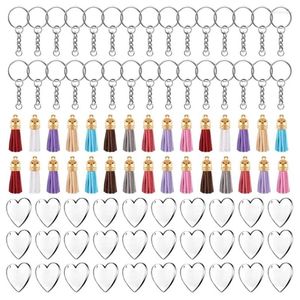 Chaveiros 90 pcs discos acrílicos claro coração chaveiro em branco borla colorida para chaveiros diy artesanato jóias fazendo