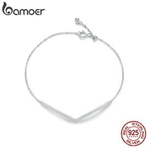 Bangles Bamoer v Shape Geometric Sier Bracelet ослепительный чистый Cz Chain Bracelets для женщин стерлингов Sier Wedding Jewelry SCB137