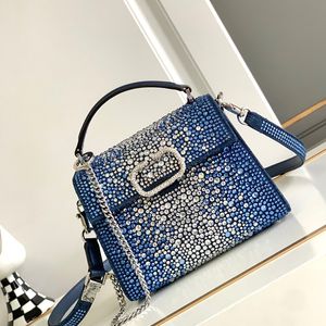 Bolsa de marca designer bolsa de ombro mini loco denim bolsa de moda tote de couro de luxo imitação de cristal frisado crossbody saco azul meninas bolsa de embreagem saco de balde dois tamanhos