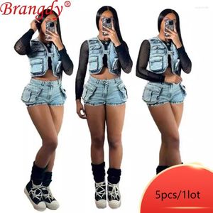 Women's Tracksuits 5pcs Bulk Items Wholesale Multi-bag Vest Stretch Short Sets For Women 2 Pieces Set Outfits Sleeveless Sexy Y2k B13315