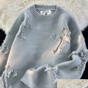 Mens Sweaters Y2K Street Wear Vintage Died Tassel Sweater Harajuku Large Solid Loose Mti Functional Long Sleeve Autumn 230823 Drop Del Dhc6G