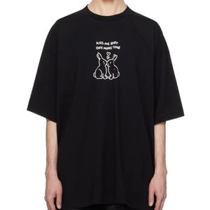 ブラックホワイトTシャツ男性女性コットンティートップビンテージTシャツプリント2024