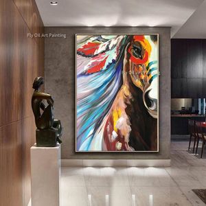 Pintura a óleo de cavalo pintada à mão, sem moldura, arte em tela, pintura colorida de cavalo, arte de parede de animal para decoração de quarto como melhor presente