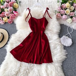 Yuoomuoo Chic Fashion Women Princess Lace-Up Straps Mini Dress Christmas Red Y2KセクシーバックレスハイウエストAラインパーティードレス240320