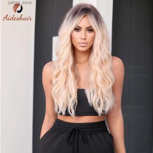 Parrucche sintetiche Aideshair Light Gold Highlights Curly Wig Wig Full Head Wig Cosplay Party Party Wig (26 pollici) Y240401