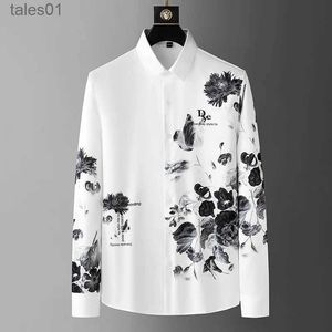 Mäns plus Tees Polos 2023 Autumn 3D Leopard Floral Print Shirt Män Slim Långärmad avslappnad skjortor Högkvalitativ affär Bankett Social klänning YQ240401