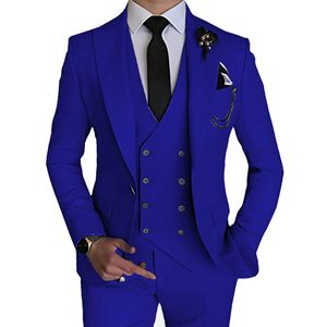 2023 Fashion Men Leisure Boutique Business Solid Color Wedding Suit Coat Pants Vest 3 Pcs Set Dress Blazers Jacket Trousers 240326