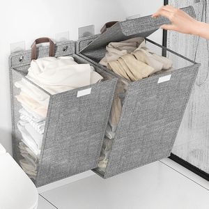Bomullslinne Tvättkorg med lock Hangable Folding Dirty Clothes Toys Lagring Hamper stor kapacitet Vattentät väska 240401