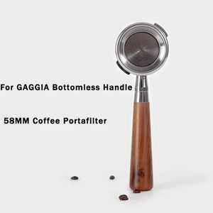 58mm filter för Gaggia kaffemaskin Bottom Less Coffee Portafilter Home Espresso Solid Wood Handle Universal Barista Tool 240328