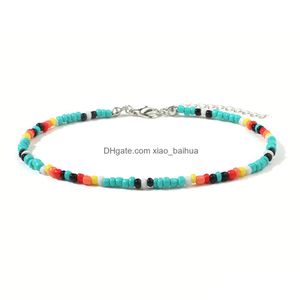 Anklets Handmade Braided Mini Rainbow Africa Bead Boho Anklet For Women Preppy Style Aesthetic Summer Beach Jewelry Drop Delivery Otnko
