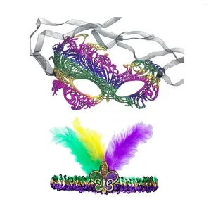 パーティー用品マスカレードマスクとスパンコールヘッドバンドのコスプレマルディグラクラブクリスマスダンスイブニングフェスティバルのリボンストラップ付きマルディグラ
