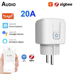 Steuern Sie Tuya Zigbee Smart Socket EU 20A Wifi Smart Plug Steckdose mit Stromüberwachung Sprachsteuerung über Alexa Google Home Yandex