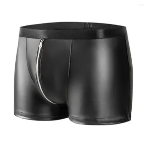 Cuecas masculinas zíper aberto virilha pu couro boxers shorts sexy faux boxer collants boxershorts masculino bolsa convexa