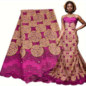 1 peça 5 jardas bordado africano 2024 mais novo design tecido de renda voile suíço com cristal para vestidos de festa femininos costura