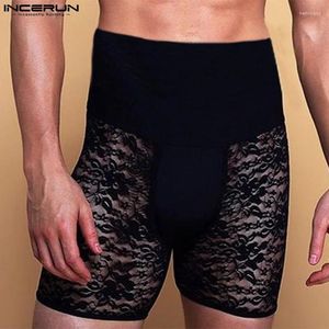 Men's Shorts INCERUN Men Lace Patchwork High Waist Transparent Summer Streetwear Elastic 2024 Sexy Fashion Bottoms S-5XL