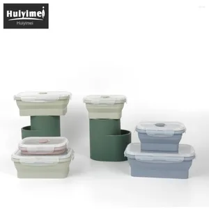 Dinnerware Sealed Cap Lunch Box Collapsible Silicone Storage Containers 4 Rectangular Folding Bowls