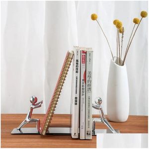 Obiekty dekoracyjne figurki kreatywne 2pcs Golden Boy Bookends Book Stand Holder Showshelf Desktop Organizator Półka Urząd Accessor DHSNC