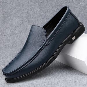 Casual Shoes High End Brand Men's Genuine Leather Office Business Dress Spring Autumn Blue Loafers Free Delivery