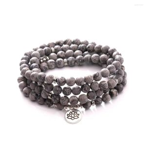 Beaded Strand 8m Natural 108 Map Stone Bracelet Yoga Lotus Charm Pendant Necklace Healing Chakra Meditation Men Jewelry Dropship
