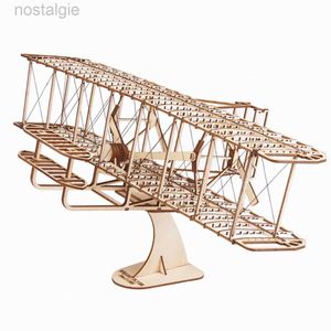 Blocks 3d Wright Brothers Airplane Wooden Puzzle Assemble Building Block Model DIY Handicraft Desk Decoration for Kids Toys Gift Jigsaw 240401