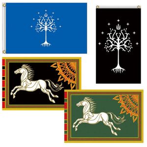 3 x 5 90x150cm Lord Ring Horse Tree Banner Flag Astany White Tree of Gondor Tolk Wall Hanging Stark Home Party KTV Cosplay 240327
