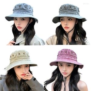 Berretti Cappello da pescatore invecchiato per ragazze femminili Lavato Cappello da pesca a prova di sole Primavera Moda Copricapo da donna