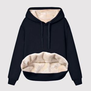 Womens Hoodies Sweatshirts Solid Color Fleece Thick Warm Women Minimalism Autumn Winter Loose Korean Sportswear Plover Hoodie Tops Dro Dhksn