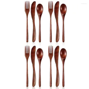 Spoons 12 Pieces Wooden Spoon Fork Knife Cutlery Set Dinner Utensil Kitchen Flatware Tableware